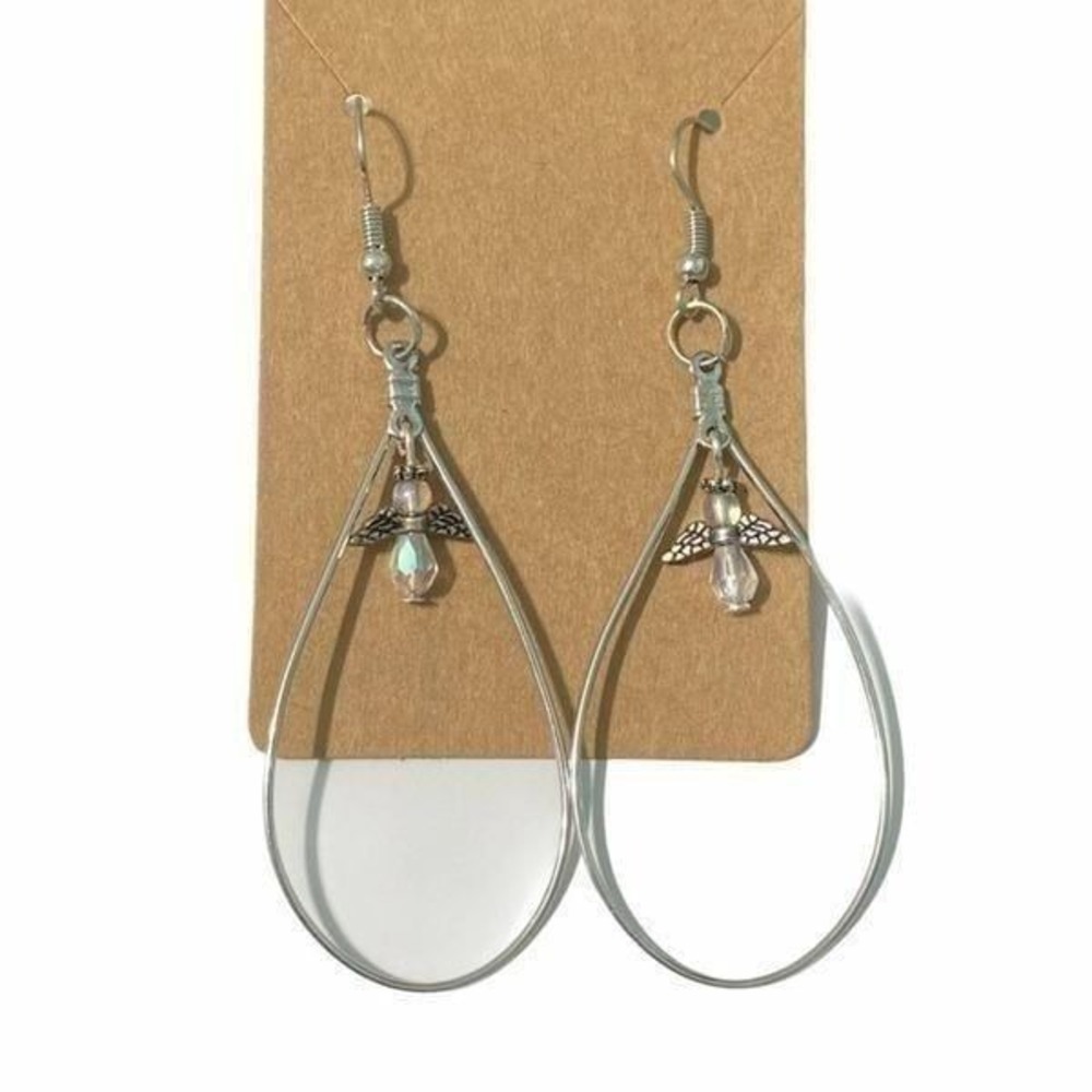 Angel Earrings Teardrop Dangle‎ Silver Tone Charm Handmade Jewelry